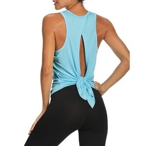 Bestisn Workout Tops Open Back Gym Workout Tie Back Musle Tank Blue